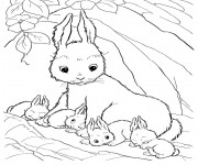 Coloriage Lapine protège ses petits