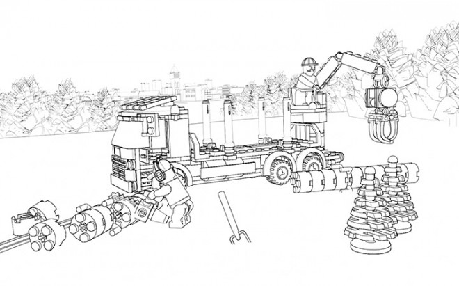 Coloriage Lego City Camion de forage dans La Forêt