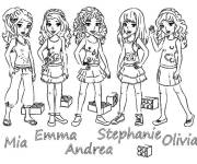 Coloriage Mia, Emma, Andrea, St&eacute;phanie, Olivia de Lego Friends