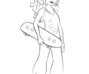 Coloriage St&eacute;phanie de Lego Friends avec Skateboard