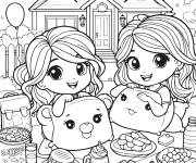 Coloriage St&eacute;phanie et Mia kawaii