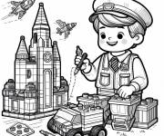 Coloriage Le petit enfant joue avec ses jouets Lego Junior