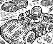 Coloriage Voitures rapides en course Lego Junior