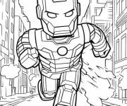 Coloriage et dessins gratuit Iron man de Lego Marvel en courant dans la ville à imprimer