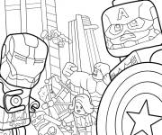 Coloriage L'&eacute;quipe d'Avengers en plein action dans le film Lego Marvel