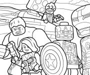 Coloriage Lego Marvel Iron Man, Captain America, Hulk, Black Widow et Hawke