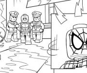 Coloriage Lego Marvel Spiderman en combat avec les m&eacute;chants