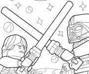 Coloriage Lego combat de Luke Skywalker avec Dark Vador
