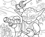 Coloriage Lego Ma&icirc;tre Yoda avec Luke Skywalker