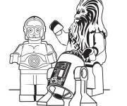 Coloriage Lego Star Wars C3PO, R2D2 et Chewbacca