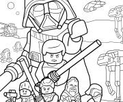 Coloriage Les h&eacute;ros de Lego Star Wars Dark Vador, Rey, Kylo Ren et BB8