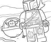 Coloriage Mandalorian et B&eacute;b&eacute; Yoda du film lego Star Wars