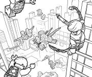Coloriage Des super-h&eacute;ros Lego en combat a&eacute;rien