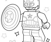Coloriage Le super-h&eacute;ros Lego Captain America tenant un bouclier