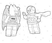 Coloriage Lego Super et Batman en vol