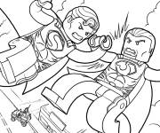 Coloriage Lego superman en attaquant sa fausse copie