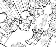 Coloriage Super-h&eacute;ros Lego se battant dans les rues de la ville