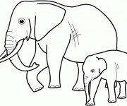 Coloriage Éléphant avec son bébé