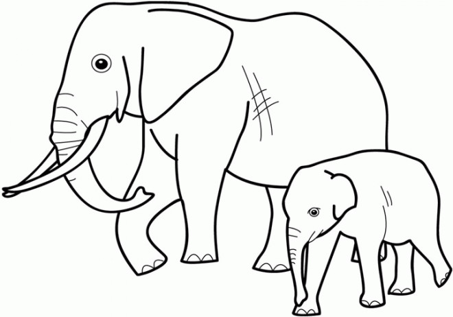 Coloriage et dessins gratuits Éléphant avec son bébé à imprimer
