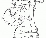 Coloriage Enfant et Singe sur branche d'arbre