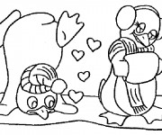 Coloriage Pingouin amoureux