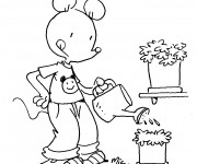 Coloriage Une Souris fait du Jardinage