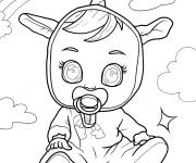 Coloriage B&eacute;b&eacute; licorne kawaii assis sur un nuage