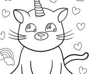 Coloriage Chat licorne kawaii &agrave; colorier