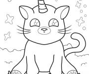 Coloriage Chat licorne kawaii dans les champs