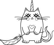 Coloriage Chat licorne kawaii souriant