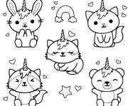 Coloriage Chatons licorne kawaii