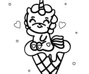 Coloriage Cr&egrave;me glac&eacute; avec licorne kawaii