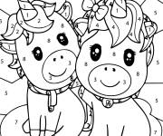 Coloriage Deux licornes kawaiii num&eacute;rot&eacute;
