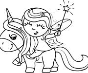 Coloriage F&eacute;e sur licorne kawaii