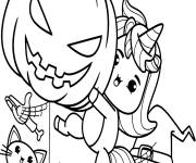 Coloriage Fille licorne kawaii pendant l'Halloween