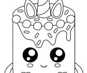 Coloriage G&acirc;teau licorne kawaii en noir et blanc