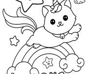 Coloriage Image de chaton licorne kawaii en couleurs
