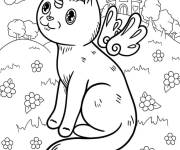 Coloriage Licorne chat kawaii devant le ch&acirc;teau