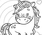 Coloriage Licorne Kawaii assise sur un arc-en-ciel