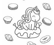 Coloriage Licorne kawaii avec p&acirc;tisseries