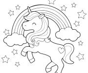 Coloriage et dessins gratuit Licorne kawaii avec un arc en ciel à imprimer