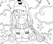 Coloriage Licorne kawaii avec un bonnet