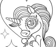 Coloriage Licorne kawaii avec un grand c&oelig;ur d'amour