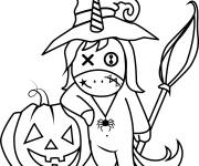 Coloriage Licorne kawaii avec une citrouille d'Halloween