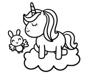 Coloriage et dessins gratuit Licorne kawaii avec une papillon mignonne à imprimer