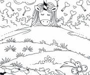 Coloriage Licorne kawaii dans la nature