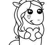 Coloriage Licorne kawaii de la Saint-Valentin