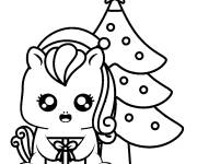 Coloriage Licorne kawaii mignon re&ccedil;oit le cadeau de noel
