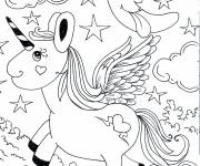 Coloriage Licorne kawaii parmi les &eacute;toiles