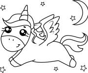 Coloriage Licorne kawaii pendant la nuit